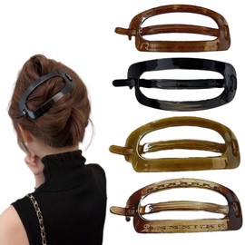 4pcs French Large Twist Oval Hair Clips Plastic Bun Ponytail Curved Hair Claw for Thick Hair Stylish and Practical for Daily Wear for Women Girls
