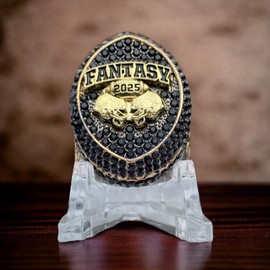 Legacy Rings 2025 Massive Gunmetal and Gold Fantasy Football Championship Trophy Ring, Award for Fantasy Football League Winner Black Stones