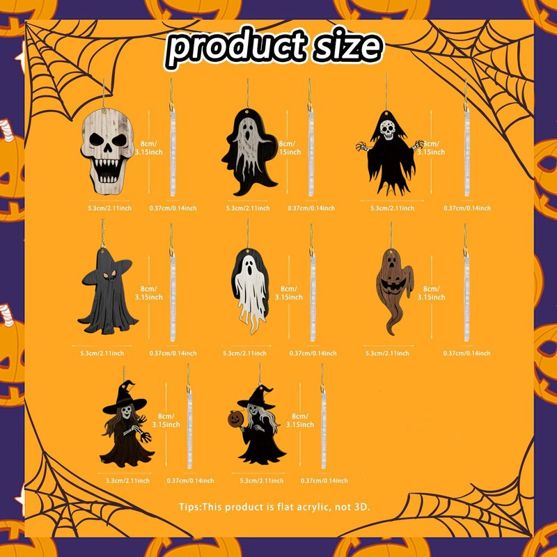 Q-Version Halloween Tree Decoration, 11Pcs Cute Acrylic Pendant, Large Scary