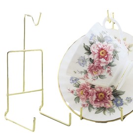 BANBERRY DESIGNS Gold Teacup and Saucer Stands - Set of 2 Smooth Brass Tea Cup Holders - Decorative Cup Set Fine China Display - 6.5" H