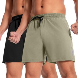 Boyzn Men's 2 Pack 5" Hiking Shorts Lightweight Outdoor Quick Dry Hiking Shorts Outdoor Fishing Travel Shorts 05-Black/Khaki-S