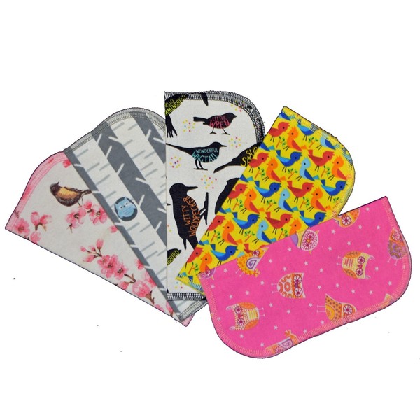 1 Ply Owls & Birds Fun Flannel Washable Kids Lunchbox Napkins 8x8 inches 5 Pack - Little Wipes (R) Flannel