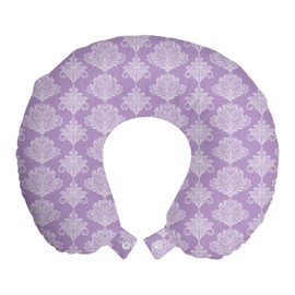 Ambesonne Abstract Travel Pillow Neck Rest, Paisley Inspired Vintage Style Motifs Hand Drawn Like in Monochrome, Memory Foam Traveling Accessory for Airplane and Car, 12", Lilac White
