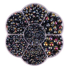 YAKA 3000PCS 1 Box 7Sizes Round Flatback Half Pearls Bead Loose Beads Gem Scrapbook Craft (Half Beads/AB Bright Color) (Black)