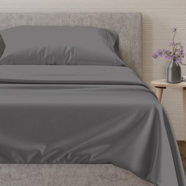 Mayfair Linen 100% Egyptian Cotton Sheets Twin XL Size Bed Set - 3 PC Luxury 600 Thread Count Twin XL Sheets Set Egyptian Cotton (Dark Grey), Soft, Cooling, 16" Deep Pocket Bedsheet for Dorm Room