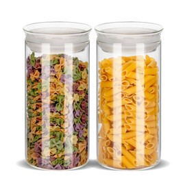 ZENS Glass Food Storage Jars Set of 2, 50oz Clear Glass Canisters Sets with Airtight Lids, Large Sugar Container for Kitchen Pantry Pasta, Flour, Coffee Storge Jars for Gound Coffee,Coffee Beans,