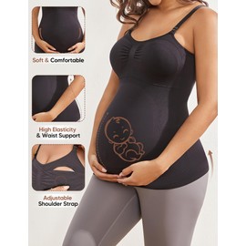 BampooPanPa Womens Maternity Nursing Tank Cami for Breastfeeding with Adjustable Straps Basic Camisole (Medium, Black)