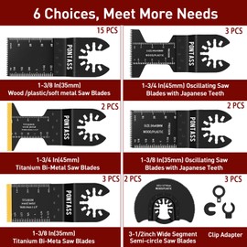 PONTASS 27Pcs Oscillating Saw Blades, Universal Titanium Multitool Blades for Wood Metal Plastics, Quick Release Multi Tool Blades Kits Fit Dewalt Milwaukee Ryobi Rockwell Bosch Makita