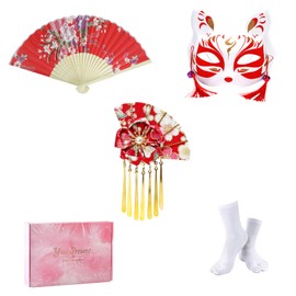 Japanese Kimono Geisha Costume Asian Dress Cosplay Anime Peacock Costume Yukata Cardigan Robe for Women 5pcs(Red)