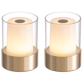 NEWSEE Cordless Small Candle Table Lamp, Modern Portable 3 Levels Brightness LED Desk Lamps, Rechargeable Battery Powered Lighting, for Living Room, Dining Room, Bedroom, Bar, Night Light (Gold)