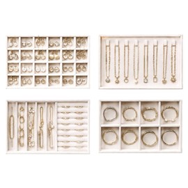 Velvet Jewelry Drawer Organizer Trays, 4-Layer, Beige