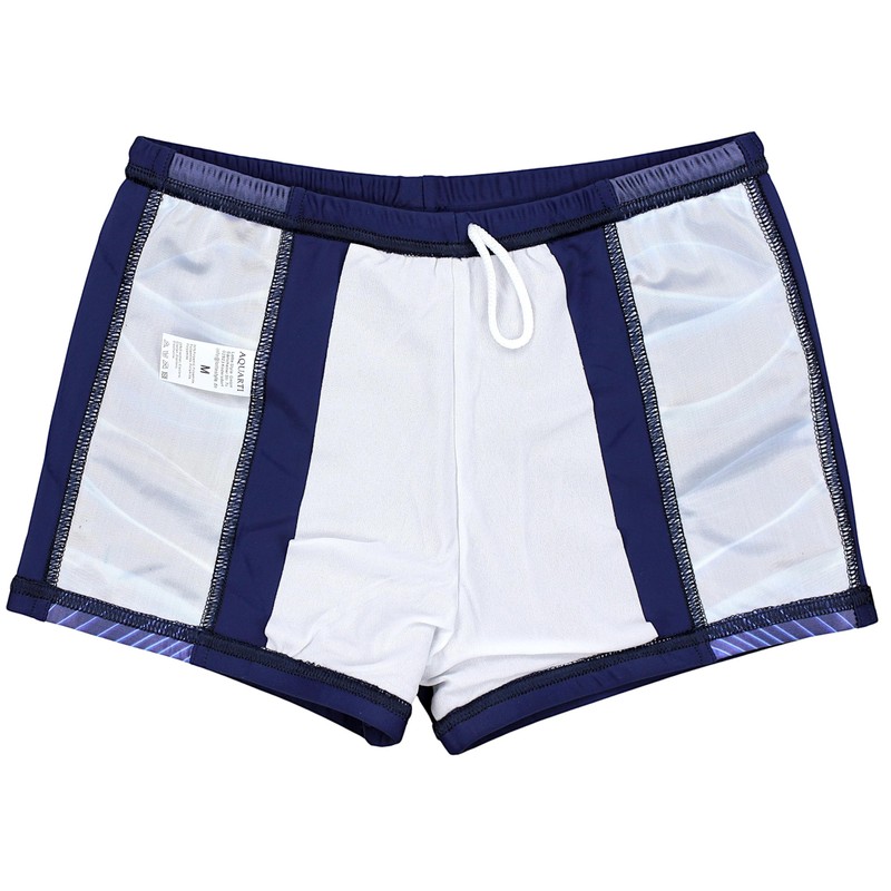 Aquarti Men's Swimming Trunks Short Sporty Stripes, 11307 dark blue/blue,
