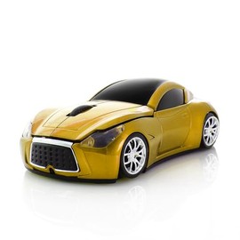 Race Car Wireless Mouse Sports Car Shaped 2.4GHz LED Light Computer Optical Mouse Decoration Desktop Laptop Glossy (Yellow)