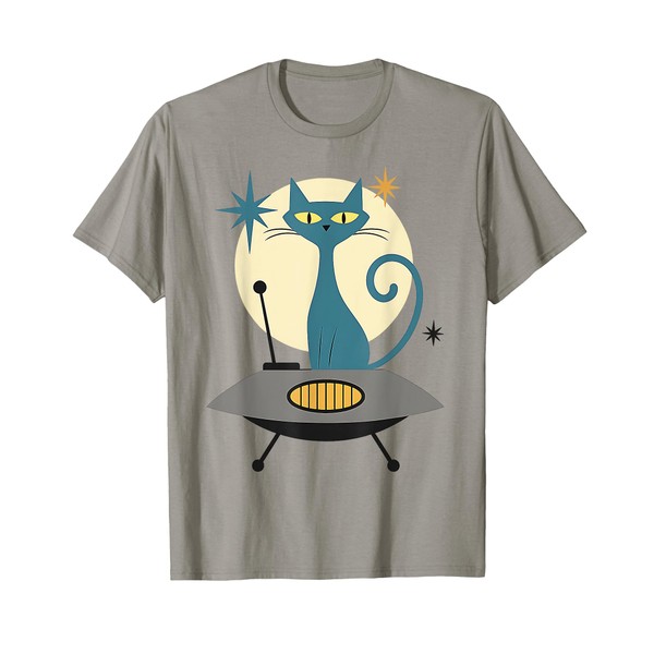Mid Century Modern UFO Cat Retro Futuristic T-Shirt