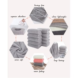 Lumimi Towels 10-Piece Soft Microfiber Hand Towel Set Washcloth Incredibly Absorbent Lightweight Quick Dry and Durable, 29" L x 13" W, 10 Pack Light Grey