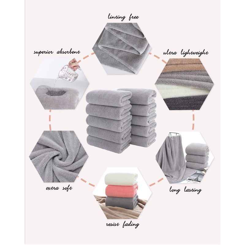 Lumimi Towels 10-Piece Soft Microfiber Hand Towel Set Washcloth Incredibly