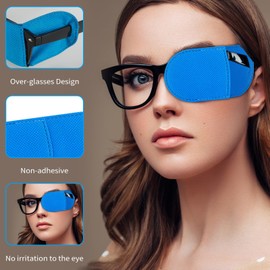 12Pcs Eye Patches for Glasses, Reusable Non-Woven Fabric Eye Patch Medical for Adult Kids Left Right Eye, Eyepatch for Glasses Treat Lazy Eye Amblyopia Strabismus for Left & Right Eyes (Black&Blue)