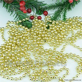SHATCHI 7.2m (24ft) Gold Shiny Christmas Bead Chain Metallic Xmas Beaded Garland Artificial Pearls Tinsel For Christmas Tree Hanging Decorations DIY Art & Crafts Jeweller