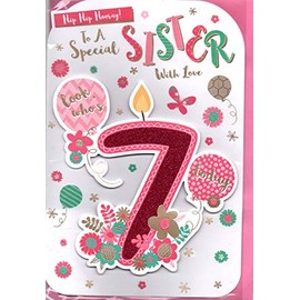 7th Birthday - Sister Birthday - Sister 7th Birthday Card to a Very Special Sister