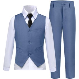 Boys Suits Size 2 Toddler Kids Blue Gray Suits for Boys 4 Piece Boy's Dress Vest Pants Suit Set First Communion Easter Outfits
