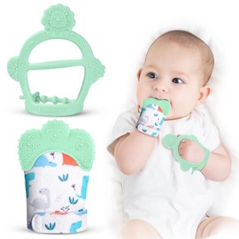 Vicloon Silicone Teething Mitt, 2Pcs Baby Teething Mitten, Baby Teething Toy with Adjustable Strap, Crinkle Sound and Textured, Baby Teething Mitten Self Soothing Baby Chew Toys for 0-6month Infants