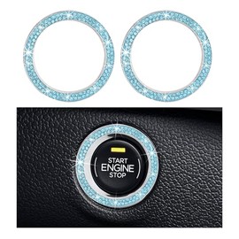 Yourkar Yourkar Car Bling Engine Start Ring Decal, Sparkling Crystal Rhinestone Auto Push Start Button Cover Sticker, Decorative Key Ignition Knob Ring for Most Cars, Car Accessories (Lake Blue, 2 PCS)