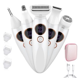 Intimrasierer für Frauen, 5-In-1 Rasierer Damen Elektrisch Gesichtshaarentferner für Frauen, Damenrasierer Elektrisch, Ipx7 Wasserdicht Trimmer Damen für Körper Scham Bikinizone Achseln Beine und Nase
