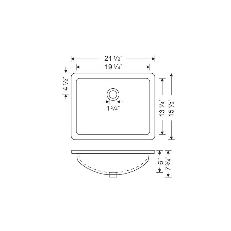 Wells Bathroom Sinkware 22-inch Rectangular Undermount Single Bowl Bathroom vessel