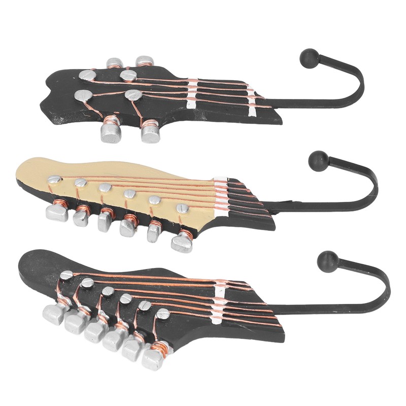 3pcs Wall Hooks Decorative 25kg Load Guitar Shape Environmental Resin