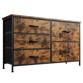 Nicehill Dresser for Bedroom with 5 Drawers, Storage Drawer Organizer, Wide Chest of Drawers for Closet, Clothes, Kids, TV Stand with Storage Drawers, Wood Board, Fabric Drawers (Rustic Brown)