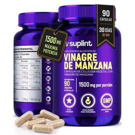 Vinagre de Manzana 1500 mg  Cápsulas de Vinagre de Sidra de Manzana Veganas  Suplemento Natural, Sin OGM ni Gluten  90 Cápsulas para Apoyo Diario     