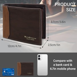 WisePoint Bifold Wallets, PU Leather Wallets for Men Versatile Mens Wallet with 6 Card Slots, Card Wallet Mens Wallets for Shopping, Business, Travel (Brown)