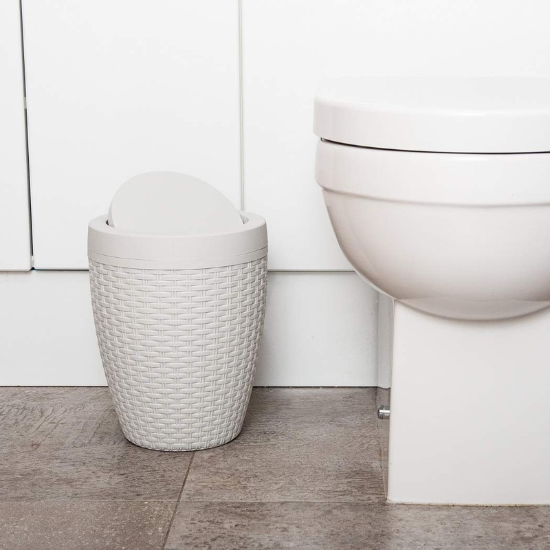 Addis 518367 Faux Rattan Round Swing Lid Bathroom Bin, Light