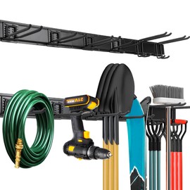 BakeBliss Garage Wall Tool Rack,Garage Organization, Garage Garden Tool Organizer Wall Mount, Heavy Duty Garage Storage Rack, Adjustable 9 pcs Wall Hook for Yard Tool Organizer