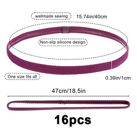 BOHUIZ 16 Stück Sport Haarband, Antirutsch Stirnband Damen Sport Elastische Haarbänder Hair Band für Yoga Fußball Joggen