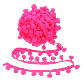 sourcing map 9 Yards Pom Pom Trim Ribbon, 1" Wide Fluorescent Pink Pom Pom Ball Fringe Trim Sewing Fringe Fabric Trim Ribbon for DIY Crafts Curtain Clothes Pillow Home Decoration