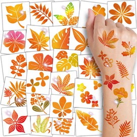 CHARLENT Glitter Autumn Leaves and Flower Tattoos for Kids - 74 Individual Leaves Glitter Autumn Tattoos for Kids Autumn Party Supplies