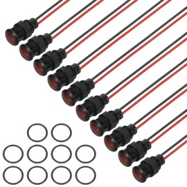 PATIKIL 12mm Red Signal Indicator Lights, 10 Pack AC/DC 110-220V Panel Mount Waterproof Warning Lamps for Industrial Electrical Car Motorcycles Boats Directional Dash Light, Black