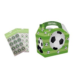 20 x Boys Football Food Boxes - Picnic Meal Bag ~ Sports Birthday Party Box With Seal Stickers