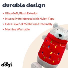 Huxley & Kent for Dogs | Deck The Bear (Large) | Christmas Holiday Power Plush Dog Toy with Squeaker | Funny Dog Toy Gift | Fun, Durable, and Safe | H&K Squeaky Dog Toys