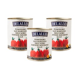 DaLallo DOP San Marzano Tomatoes, 28 oz Can, (3 Pack) Non-GMO, Harvested & Grown Agro-Sarnese Nocerino Italy, Vibrant Rich Red Tomatoes Packed in Light Puree, Low Seed Content, Kosher