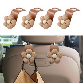 4PCS Car Seat Headrest Hooks, Car Purse Hook, Automotive Seat Hook Hanger Storage Organizer for Purse Cloth Grocery Bags, Cute Flower Car Seat Back Organizer Bag Holder Hooks for SUV Sedan Truck