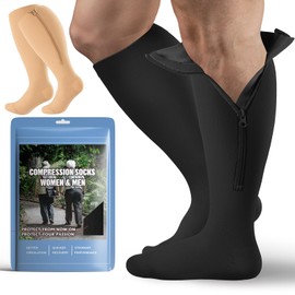 2 Pair Plus Size Closed Toe Compression Socks with Zipper, Compression Stockings for Overweight Women Men 15 -20 mmHg