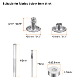 QUARKZMAN 100 Sets 8 mm x 6 mm Leather Rivets, Metal Double Cap Rivets Tubular Round Press Studs with 3 Pieces Tools for Craft Repair Decoration Belt Clothing (Matte Black)