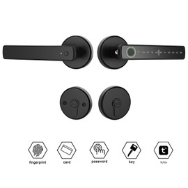 Smart Door Lock Set, Fingerprint, Passcode, Cards, App Control, Keyless Entry Deadbolt with Handle, Electronic Digital Touchscreen Keypad, Auto Lock, Easy Installation, Black