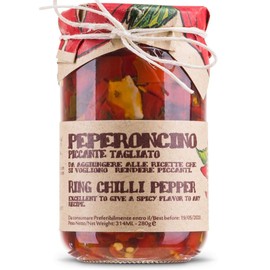 Sliced Calabrian Chili Peppers In Oil, 9.8 oz, Cut Chili Pepper Rings, Gift Wrapped, Chopped Italian Peperoncini Calabrese, Artigiani dei Sapori
