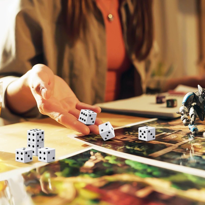 Rerdeim 60 Pieces Standard Dice, 16mm Bulk White Opaque Black