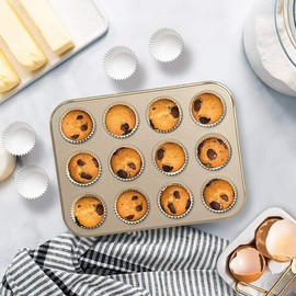 Ihanini Non Stick Ceramic Coated Muffin Pan 12 Cups Professional Healthy cupcake pans Even Baking, Dishwasher and Oven Safe
