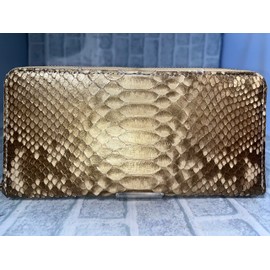 GUODI HL-10042 Long Wallet, Round Zipper, Card Case, Python, Genuine Leather, Pearl Finish, Women's, Men's, Wallet, Snake Skin, Snake Skin