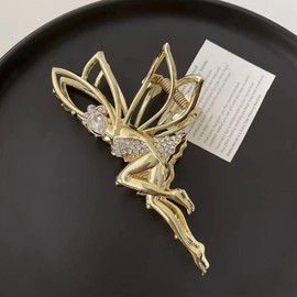 Cubahop 2PCS Metal Angel Butterfly Hair Claw Irregular Rhinestone Shark Clamp for Thick Hair Wave Non-Slip Hair Styling Accessories for Women (Silvery)